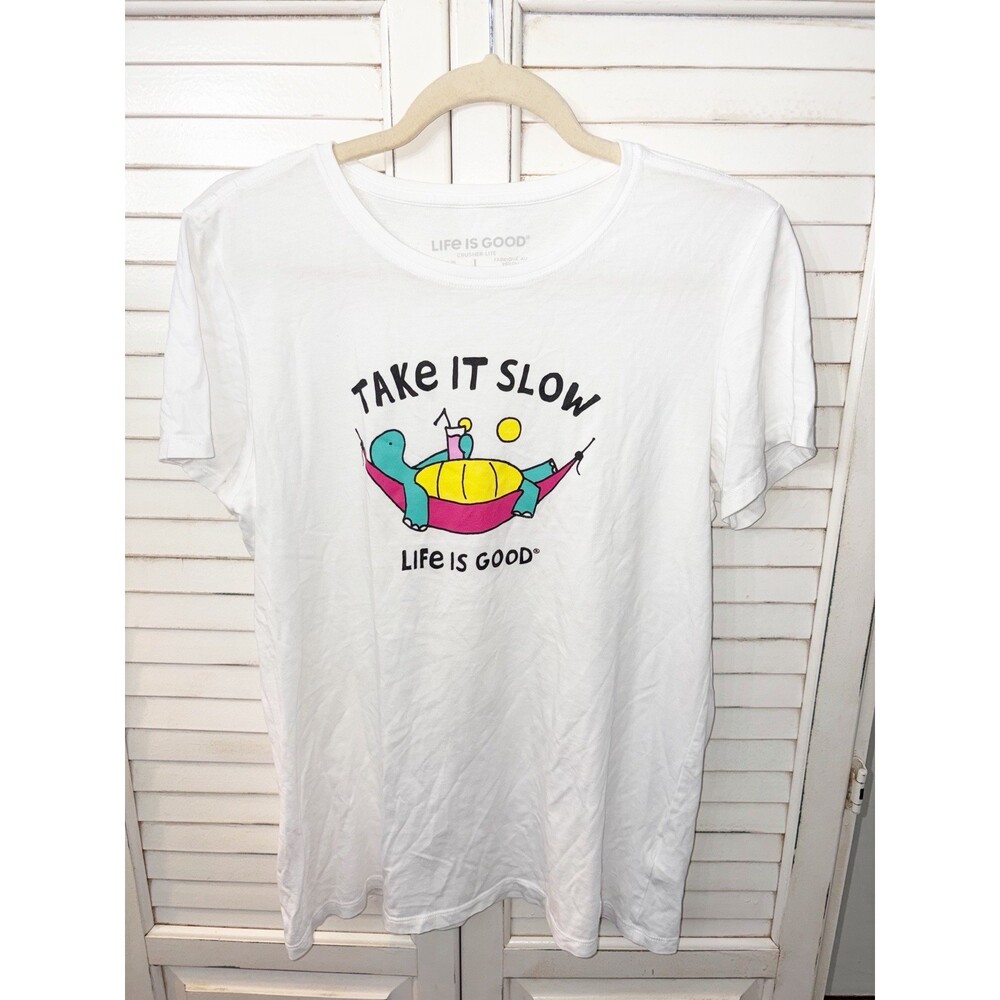 Life is Good Womens L Crusher Tee Take it Slow Short Sleeve